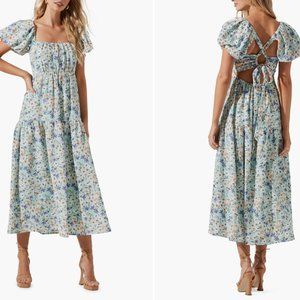 ASTR Puff Sleeve Floral Cotton Midi Dress